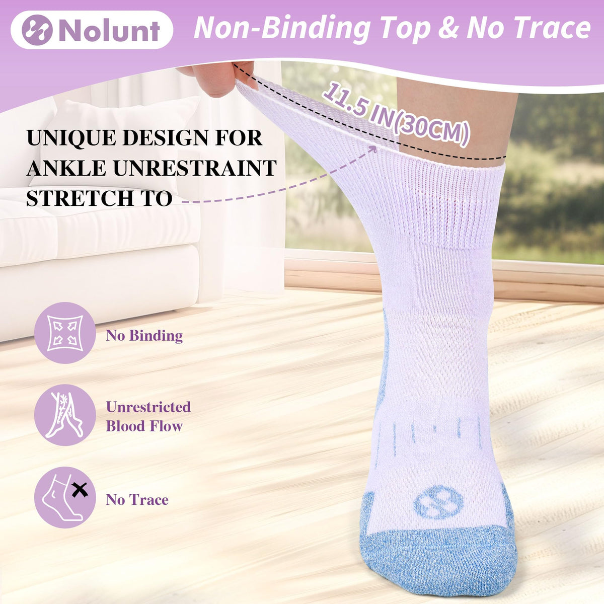 6 Pairs Wide Bamboo Viscose Non Binding Socks H140845