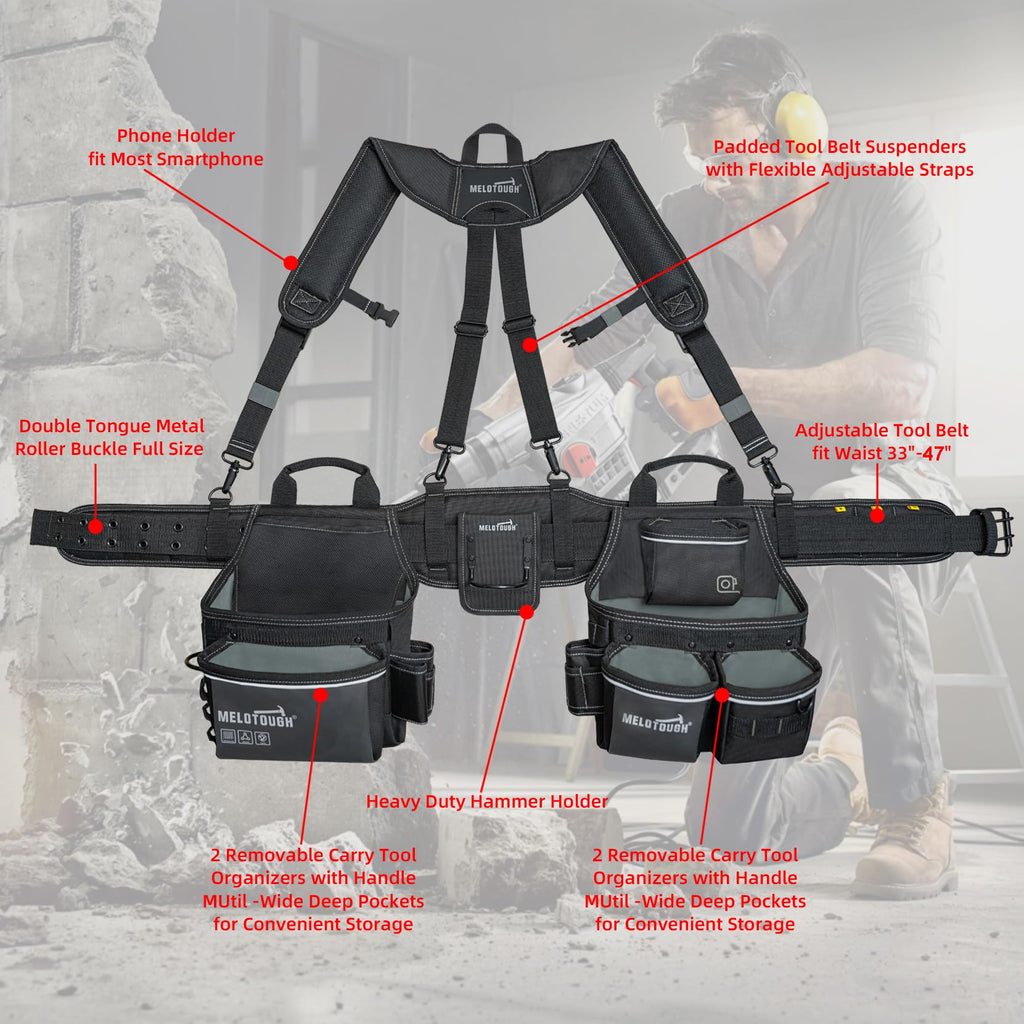 Carpenters Tool Belt with Suspenders 27 Pockets A374