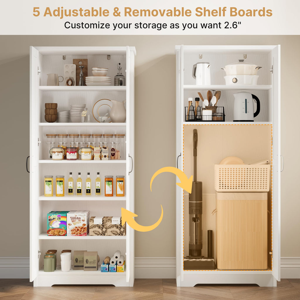 70" Tall Wood Storage Cabinet with 6 Adjustable Shelves F853