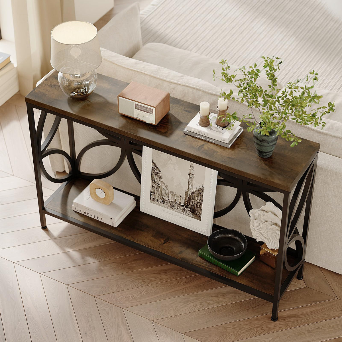 Narrow Sofa Table 47.2 Inch Industrial Console Table with Storage K8688