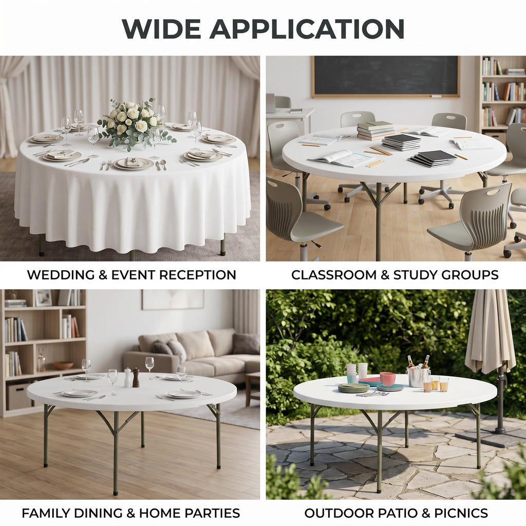 72-Inch Round Folding Tables 5-Pack Heavy-Duty Plastic R349350