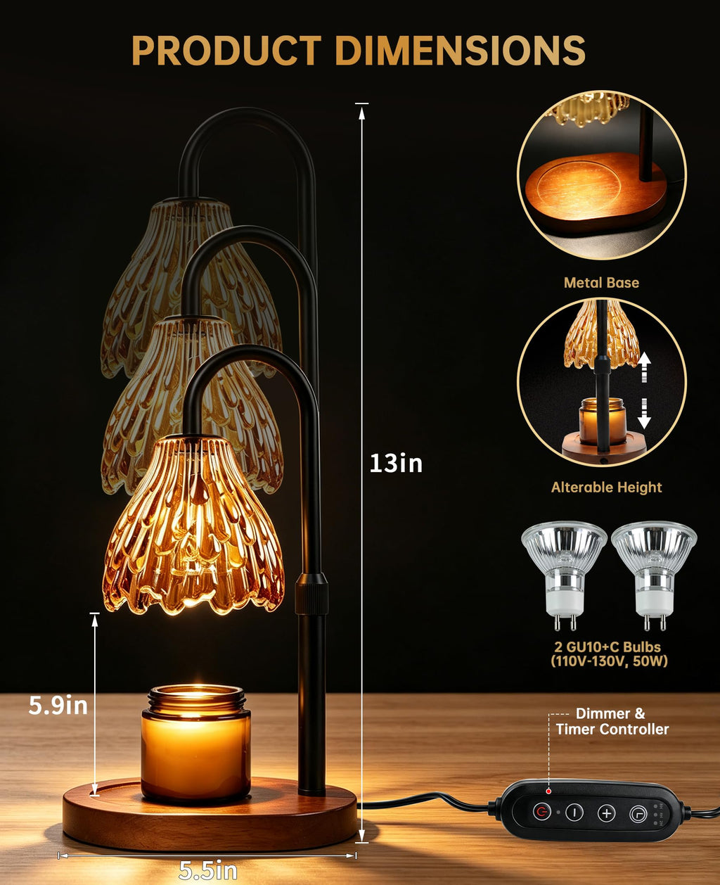Glass Candle Warmer Lamp with Timer & Dimmer C22562
