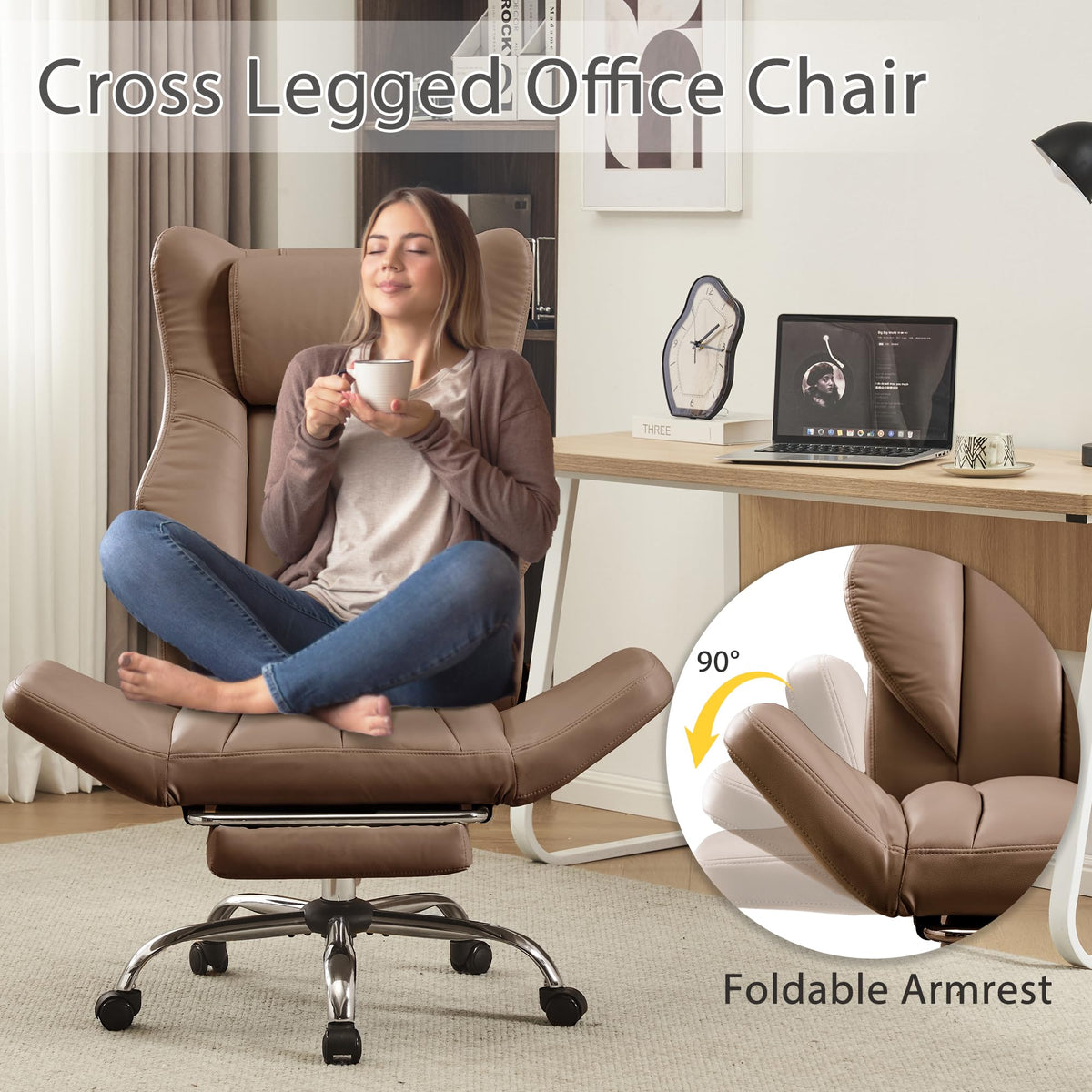 Cross Legged Office Chair with Footrest Brown M180