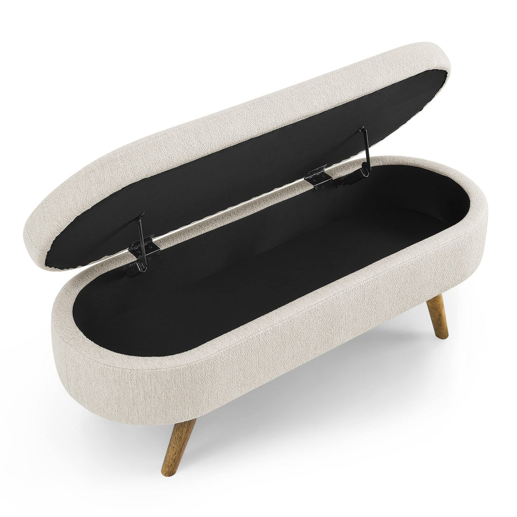 Beige Oval Storage Bench with Rubber Wood Legs I2768