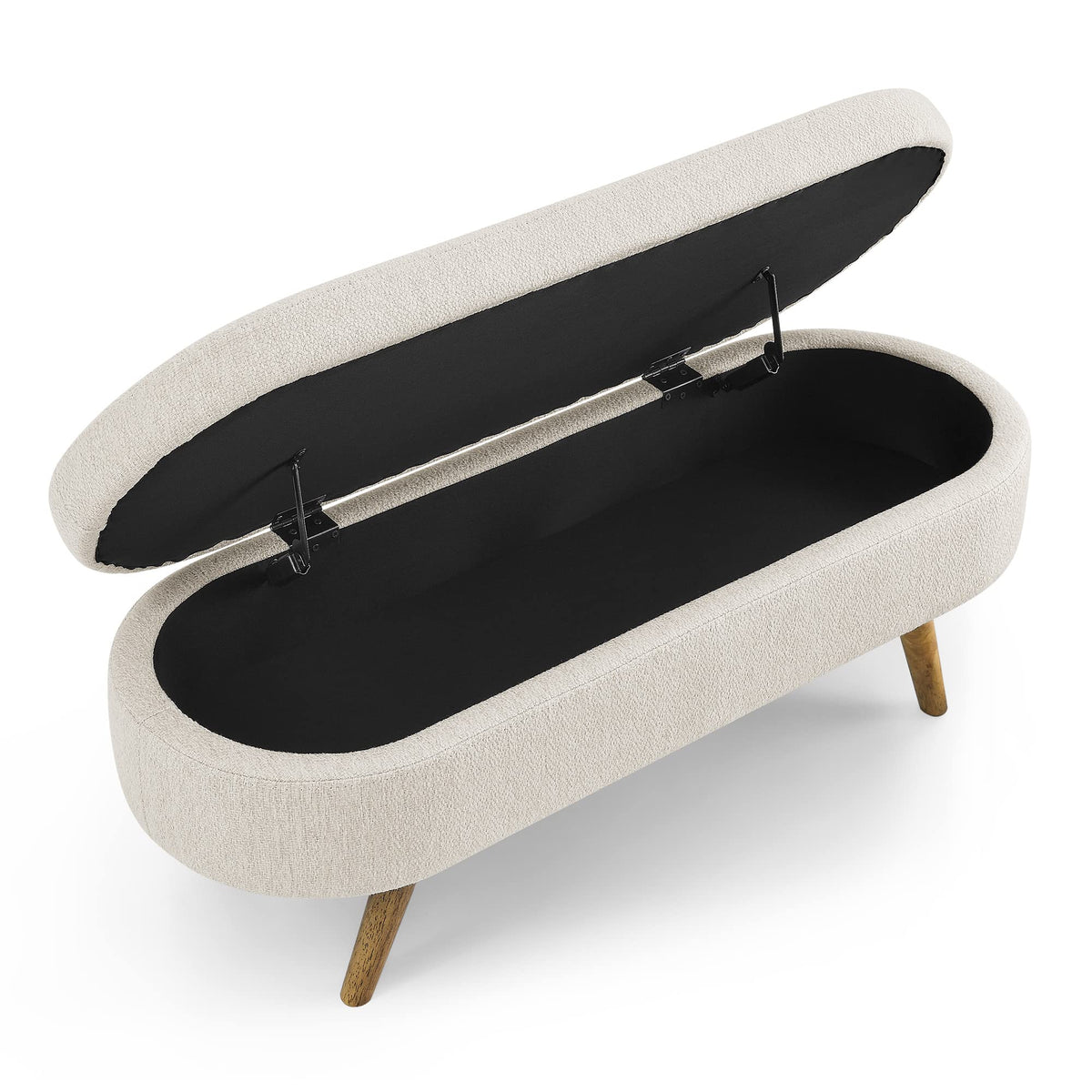 Beige Oval Storage Bench with Rubber Wood Legs I2768