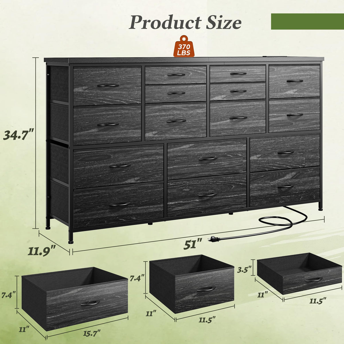 Black Dresser with 16 Fabric Drawers M361951
