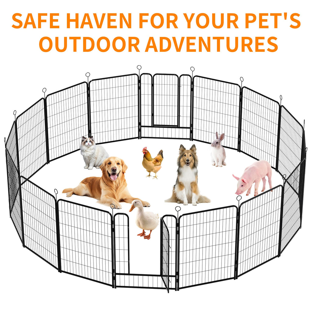 40 Inch 16 Panel Metal Garden Fence with Self-Locking Gate N62997