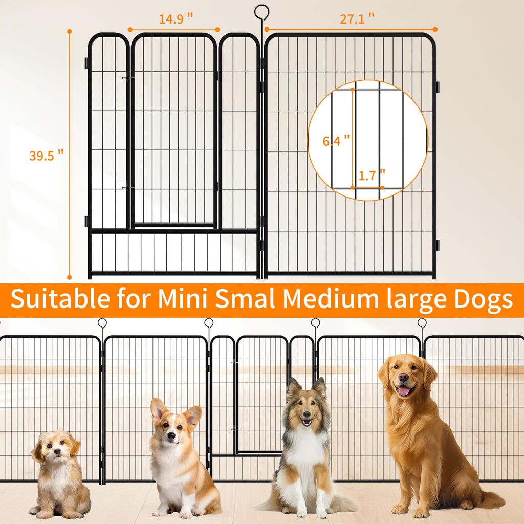 40 Inch 16 Panel Metal Garden Fence with Self-Locking Gate N62997