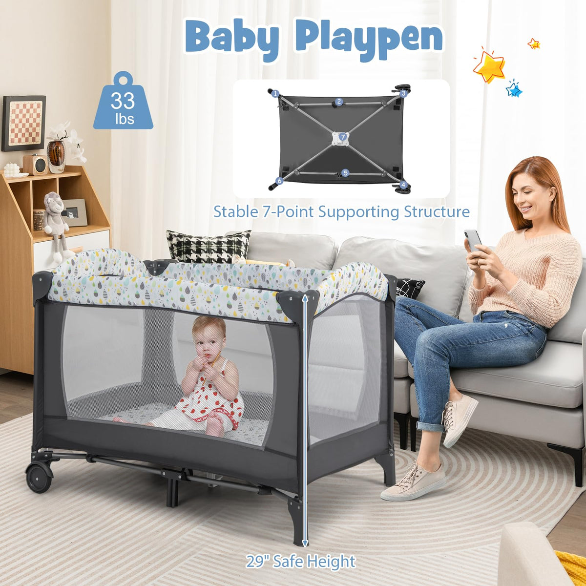 Portable Baby Playard with Bassinet and Changing Table D478334