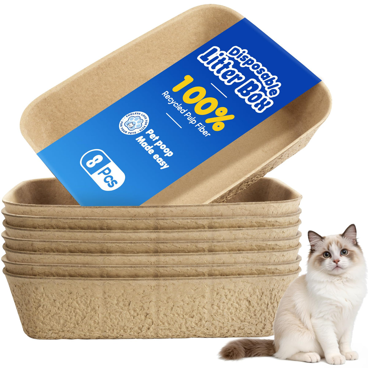 Disposable Litter Boxes for Cats 8-Pack Extra Thick Sturdy Leakproof J9388