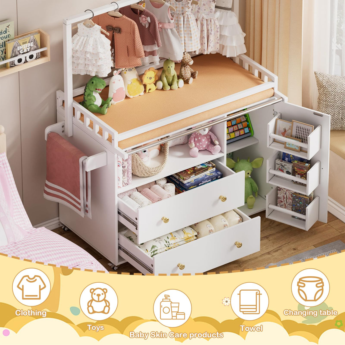 Baby Changing Table with Wheels and Drawers H535409