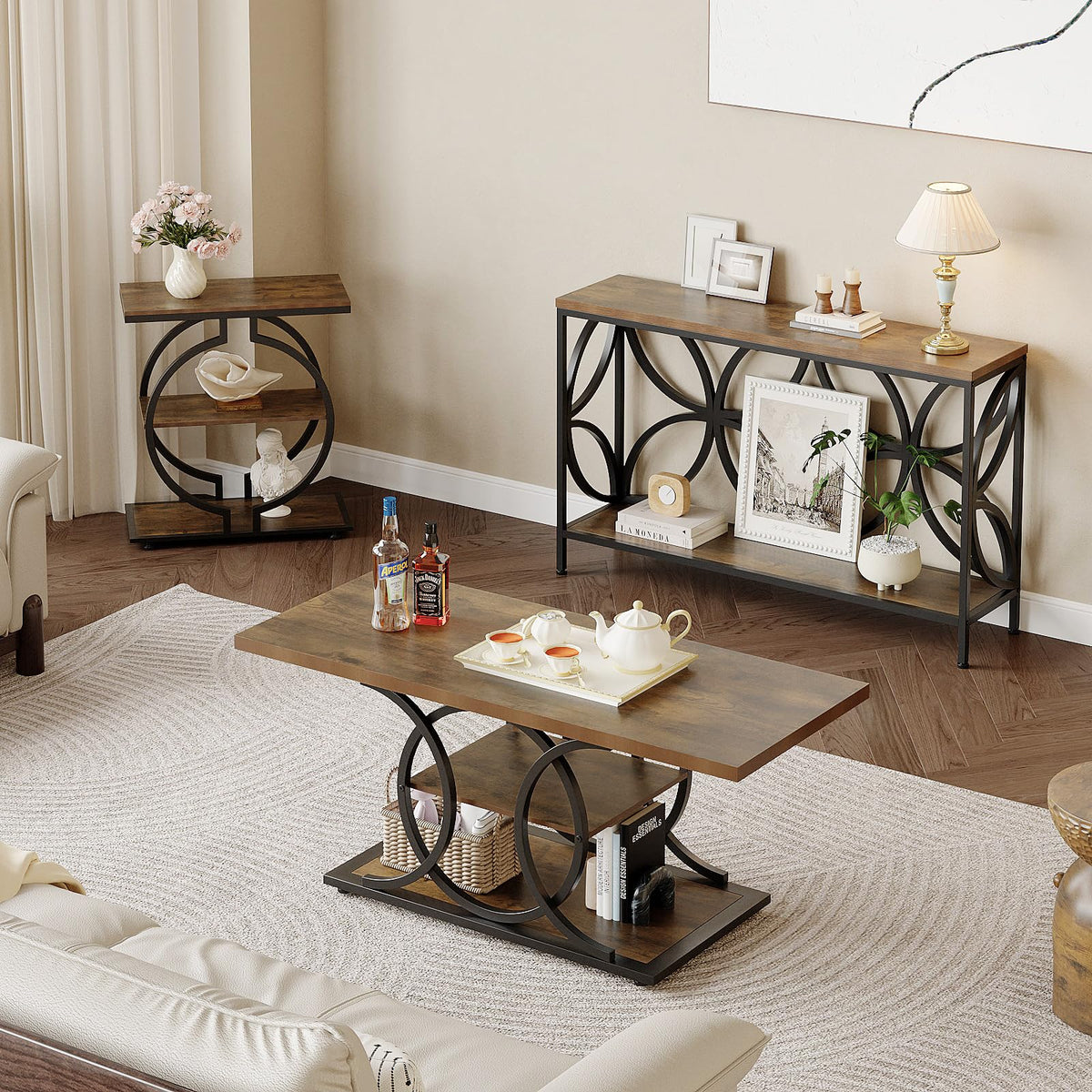 Narrow Sofa Table 47.2 Inch Industrial Console Table with Storage K8688
