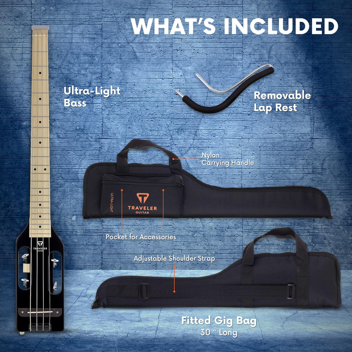 Gloss Black Headless Travel Bass Guitar E52046