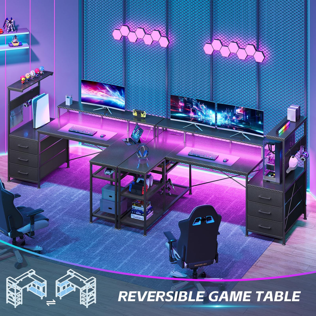 L Shaped Gaming Desk with Drawers I10004
