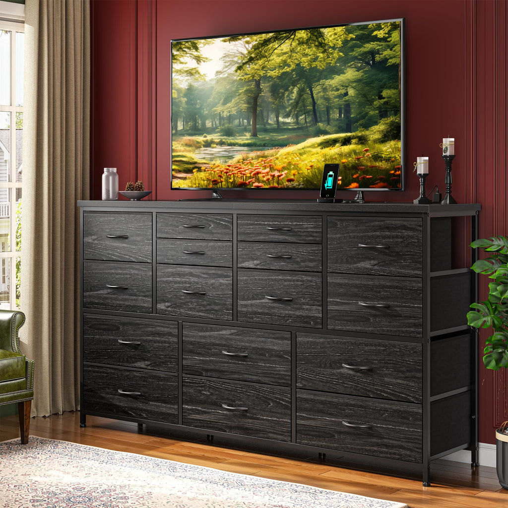 Black Dresser with 16 Fabric Drawers M361951