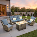5 PCS Wicker Patio Furniture Set with Fire Pit Table D39227