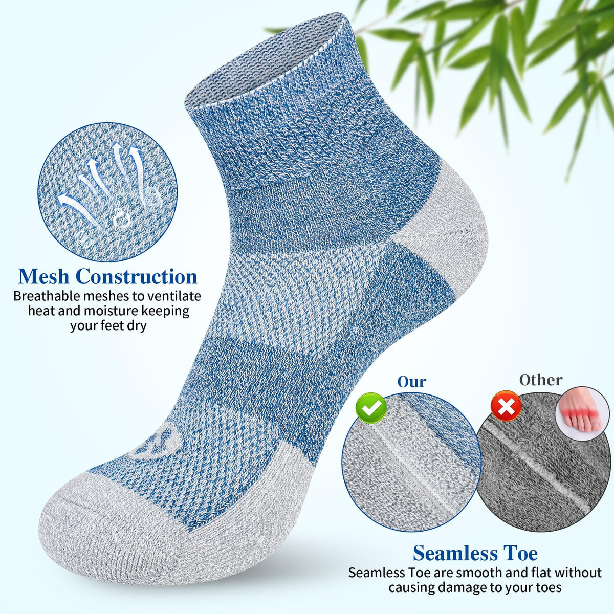 Diabetic Socks for Men, 10 Pairs Ankle & Low Cut Size 9-15 U8196
