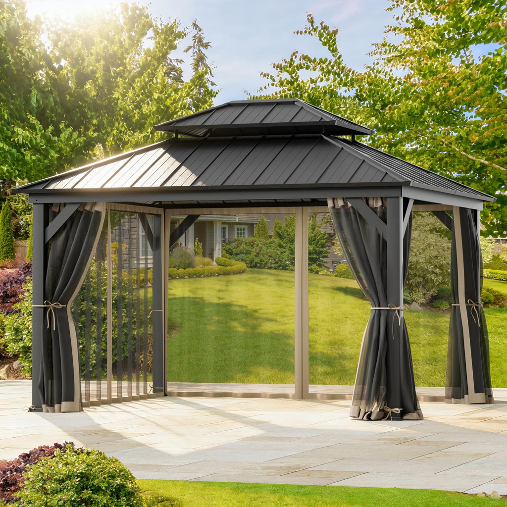 11' x 13' Gazebo Mosquito Netting Replacement 4-Panel Sidewalls with Double Zipper M224331