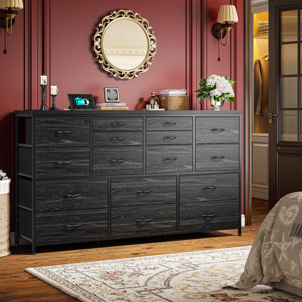 Black Dresser with 16 Fabric Drawers M361951