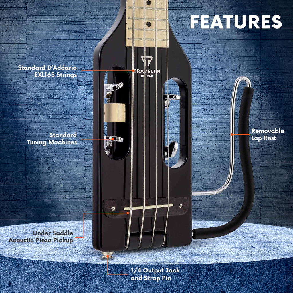 Gloss Black Headless Travel Bass Guitar E52046